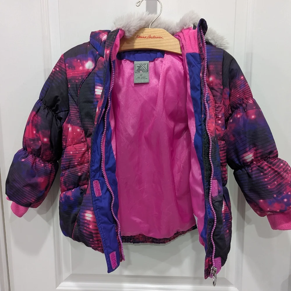 ZeroXposur Pink Purple Stars Galaxy Winter Puffer Coat Jacket Parka Kid Girls 3T